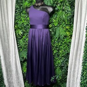 White by Vera Wang Dress 12 Purple One Shoulder‎ Midi Formal Party Wedding 2867